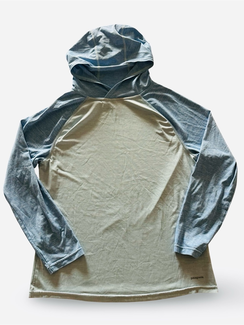 Patagonia Two-Tone Hooded Raglan Long Sleeve Shirt - Light Green & Light Blue